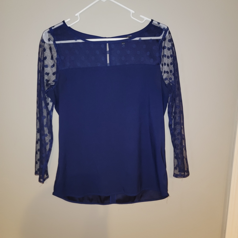 Express Navy Blue Blouse with Lace Sleeves
